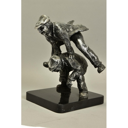 418 - GEORGE SOMERVILLE (SCOTLAND 1947) 'YOUNG AT HEART', a limited edition aluminium sculpture of two men... 