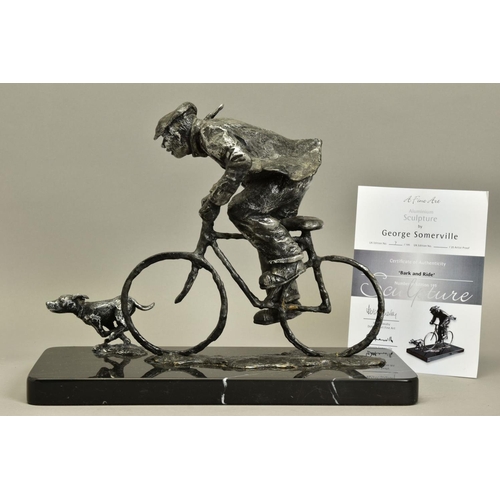 420 - GEORGE SOMERVILLE (SCOTLAND 1947) 'BARK AND RIDE', a limited edition aluminium sculpture of a man on... 