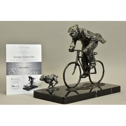 420 - GEORGE SOMERVILLE (SCOTLAND 1947) 'BARK AND RIDE', a limited edition aluminium sculpture of a man on... 