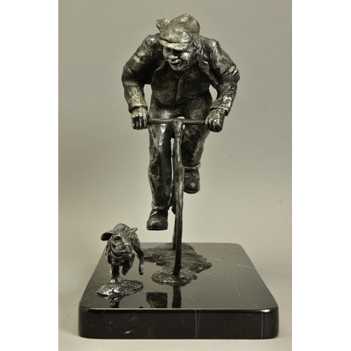 420 - GEORGE SOMERVILLE (SCOTLAND 1947) 'BARK AND RIDE', a limited edition aluminium sculpture of a man on... 