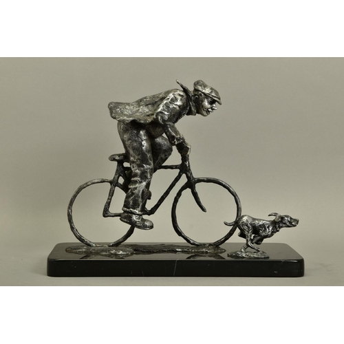 420 - GEORGE SOMERVILLE (SCOTLAND 1947) 'BARK AND RIDE', a limited edition aluminium sculpture of a man on... 