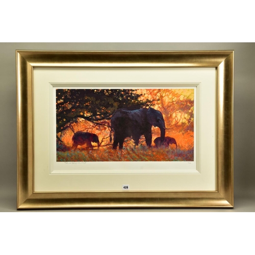 428 - ROLF HARRIS (AUSTRALIAN 1930) 'BACKLIT GOLD' a limited edition print 118/195 depicting Elephants, si... 