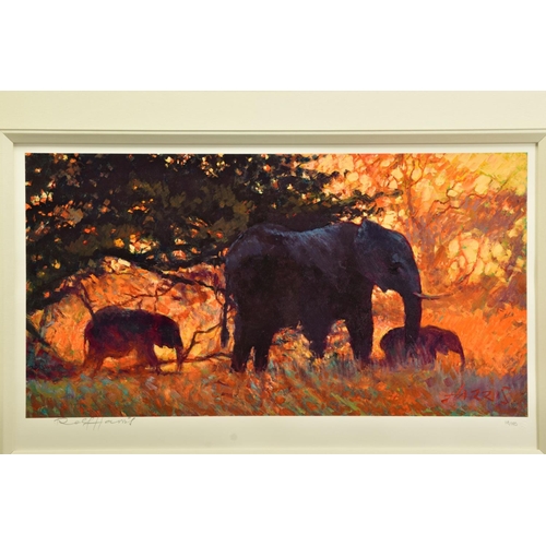 428 - ROLF HARRIS (AUSTRALIAN 1930) 'BACKLIT GOLD' a limited edition print 118/195 depicting Elephants, si... 