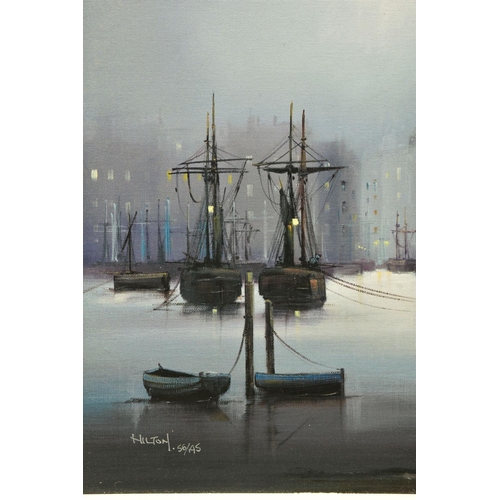 430 - BARRY HILTON (BRITISH 1941) 'FIRST LIGHT', a signed limited edition print of a nostalgic harbour vie... 