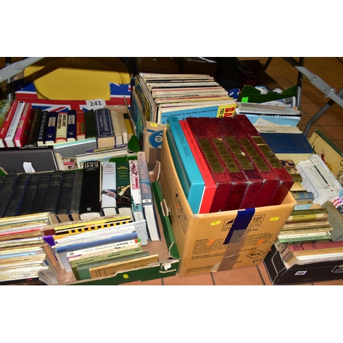 695 - FIVE BOXES OF RECORDS, BOOKS AND EPHEMERA ETC, records include 'Living Shakespeare' a five volume co... 