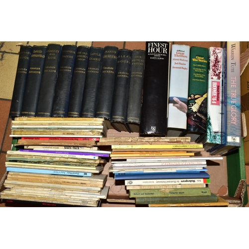 695 - FIVE BOXES OF RECORDS, BOOKS AND EPHEMERA ETC, records include 'Living Shakespeare' a five volume co... 