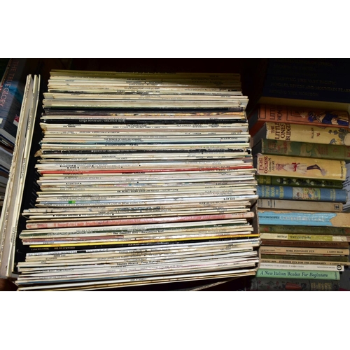 695 - FIVE BOXES OF RECORDS, BOOKS AND EPHEMERA ETC, records include 'Living Shakespeare' a five volume co... 