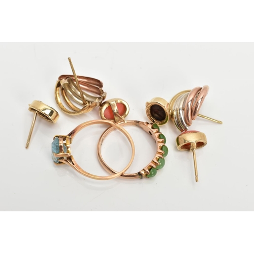 10 - AN ASSORTMENT OF GOLD AND YELLOW METAL JEWELLERY, to include a pair of coral earrings set in yellow ... 