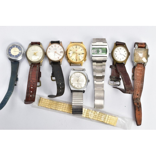 23 - A SELECTION OF GENTS WRISTWATCHES, eight watches with names to include 'Buler, Anker, Swiss De Lux, ... 