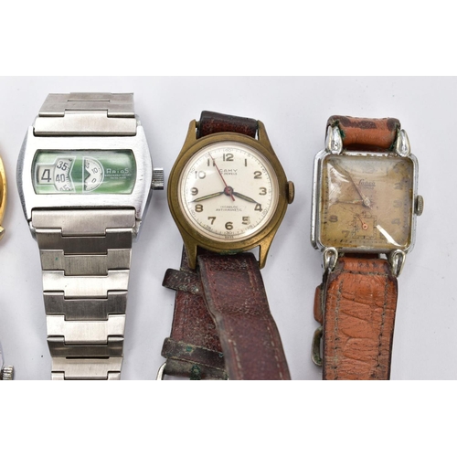 23 - A SELECTION OF GENTS WRISTWATCHES, eight watches with names to include 'Buler, Anker, Swiss De Lux, ... 