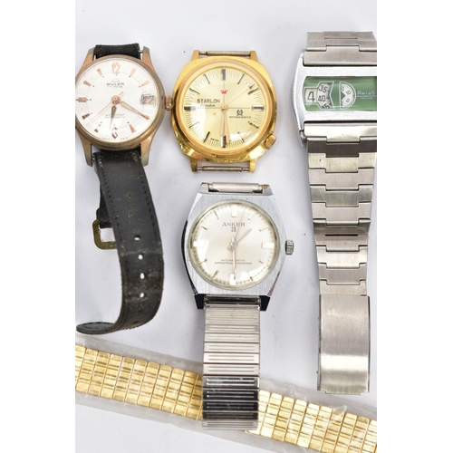 23 - A SELECTION OF GENTS WRISTWATCHES, eight watches with names to include 'Buler, Anker, Swiss De Lux, ... 