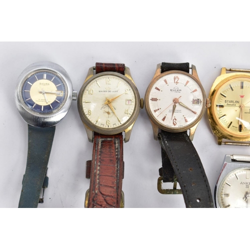 23 - A SELECTION OF GENTS WRISTWATCHES, eight watches with names to include 'Buler, Anker, Swiss De Lux, ... 