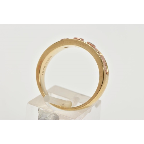 24 - A 9CT GOLD CLOGAU LIMITED EDITION TRILLOGY RING, three round brilliant cut diamonds, bezel set in ro... 