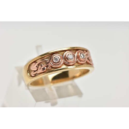 24 - A 9CT GOLD CLOGAU LIMITED EDITION TRILLOGY RING, three round brilliant cut diamonds, bezel set in ro... 