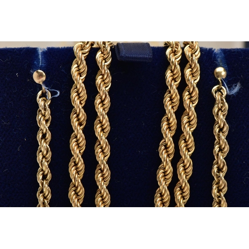 54 - A 9CT GOLD ROPE TWIST CHAIN AND MATCHING EARRINGS, the chain fitted with a spring clasp, hallmarked ... 