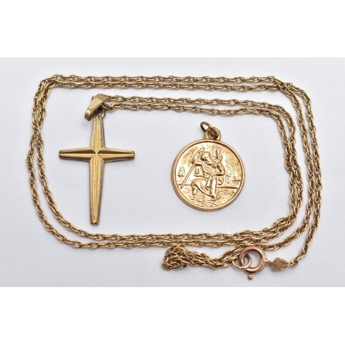 61 - A GOLD-PLATED CROSS PENDANT AND CHAIN, gold-plated cross pendant, suspended from a Prince of Wales c... 