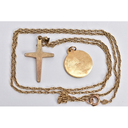 61 - A GOLD-PLATED CROSS PENDANT AND CHAIN, gold-plated cross pendant, suspended from a Prince of Wales c... 