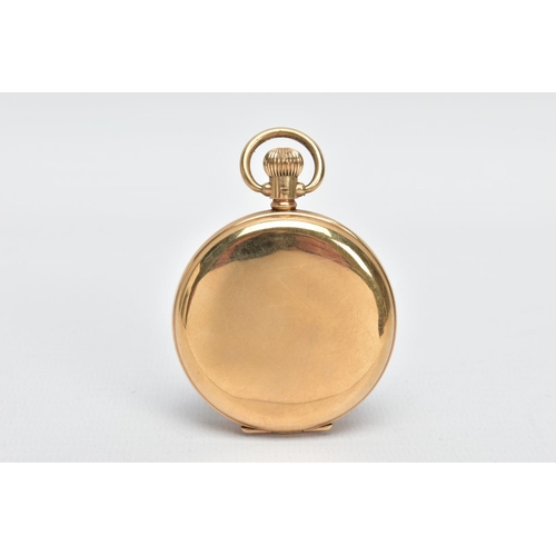 79 - A 9CT GOLD OPEN FACE POCKET WATCH, (working) round white dial, Arabic numerals, seconds subsidiary d... 