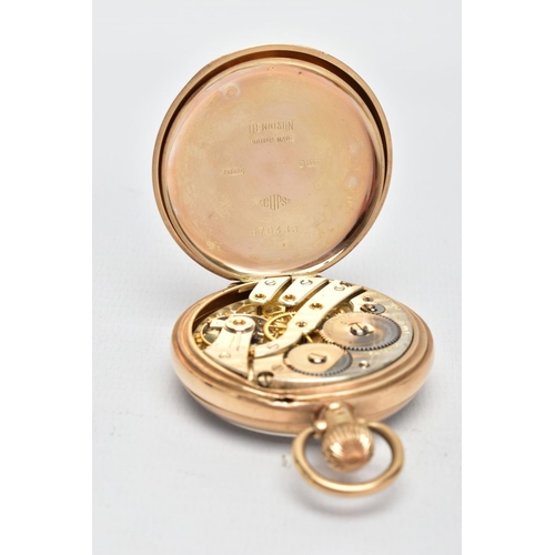 79 - A 9CT GOLD OPEN FACE POCKET WATCH, (working) round white dial, Arabic numerals, seconds subsidiary d... 