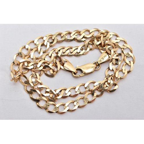 9 - A 9CT GOLD CHAIN NECKLACE, a flat curb link chain, approximate width 6mm, fitted with a lobster claw... 