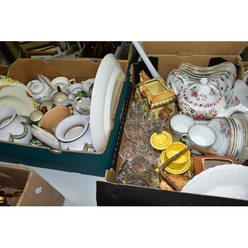 772 - FOUR BOXES OF CERAMICS, GLASS AND PICTURES ETC, to include seven Booths kidney shaped dishes, Shelle... 