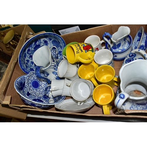 772 - FOUR BOXES OF CERAMICS, GLASS AND PICTURES ETC, to include seven Booths kidney shaped dishes, Shelle... 