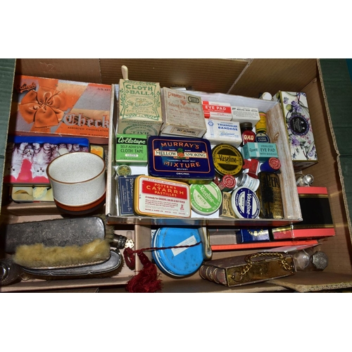 776 - A BOX OF ADVERTISING BOXES AND TINS ETC, to include OXO, Vaseline, Collotape, Nivea, first aid, perf... 