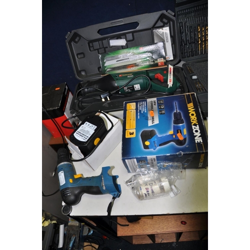 1261 - A PARKSIDE RECIPROCATING SAW, a Workzone 18v drill with charger and one battery (battery doesn't app... 