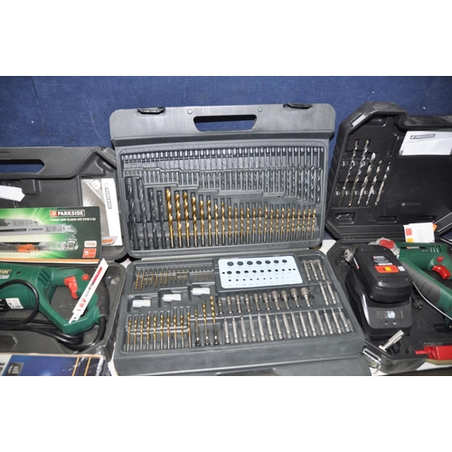 1261 - A PARKSIDE RECIPROCATING SAW, a Workzone 18v drill with charger and one battery (battery doesn't app... 