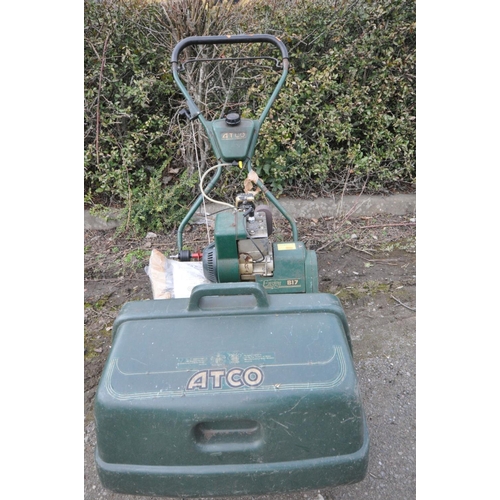 1133 - AN ATCO ENSIGN B17 PETROL CYLINDER MOWER with grass box and aerator attachment (engine pulls and sta... 