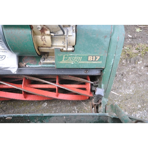 1133 - AN ATCO ENSIGN B17 PETROL CYLINDER MOWER with grass box and aerator attachment (engine pulls and sta... 
