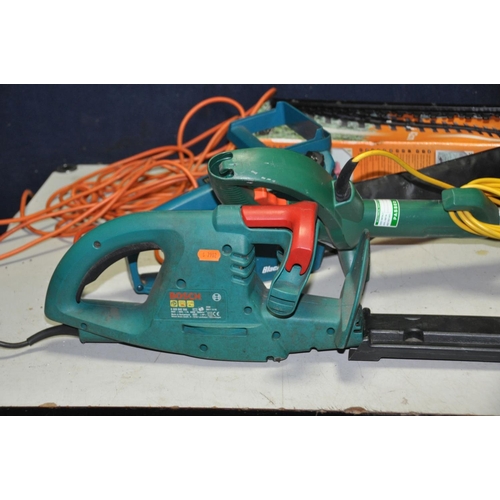 1330 - A BOSCH AHS 3-15 ELECTRIC HEDGE TRIMMER, a Black and Decker GT90 electric hedge trimmer, a Black and... 