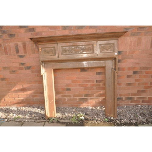 1335 - AN EDWARDIAN CAST IRON FIRE SURROUND with rope and swag with foliate detail lozenges to top frieze, ... 