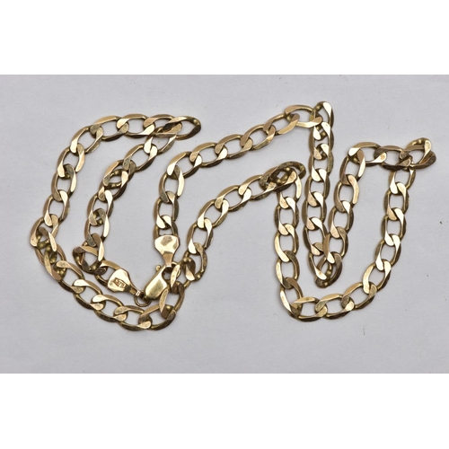 12 - A 9CT GOLD CURB CHAIN, a flat curb link necklace fitted with a lobster clasp, approximate length 460... 