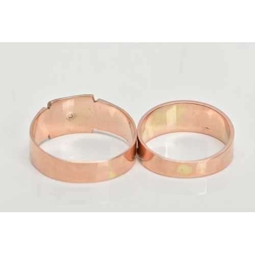 139 - TWO 9CT GOLD RINGS, a rose gold signet ring set with a single old cut diamond in a star setting, lea... 