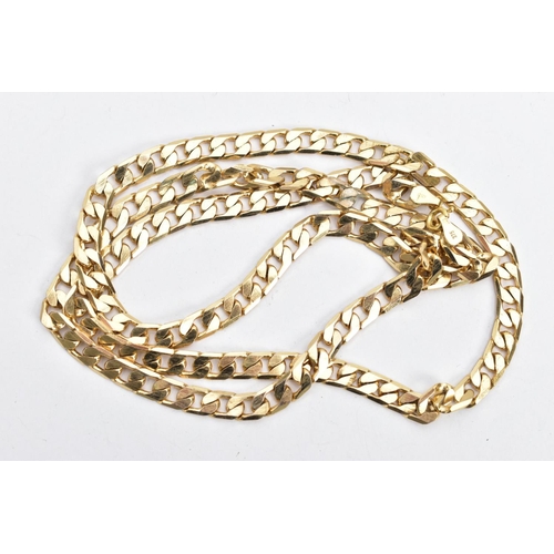 142 - A 9CT GOLD CURB LINK CHAIN, a flat link yellow gold curb link chain, approximated dimensions length ... 