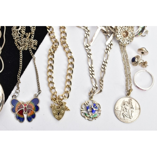 150 - AN ASSORTMENT OF SILVER AND WHITE METAL JEWELLERY, to include a Celtic brooch set with lapis lazuli,... 