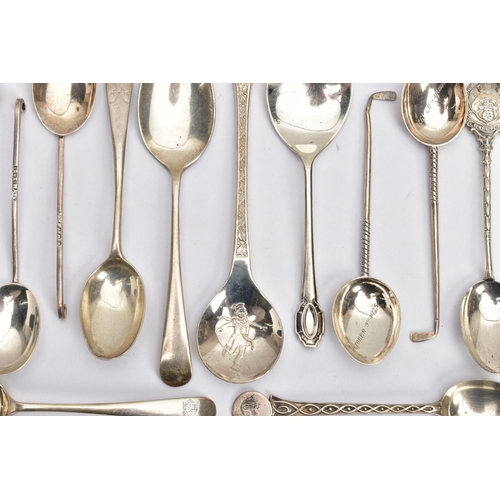 156 - AN ASSORTMENT OF SILVER TEASPOONS, to include a matching pair of golf stick style handled teaspoons,... 