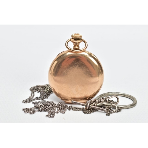 16 - A WALTHAM POCKET WATCH AND WHITE METAL CHAINS, the pocket watcgh with a round white dial signed 'Wal... 