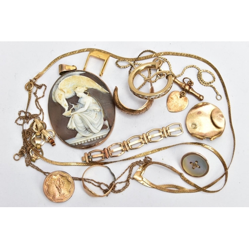 162 - A SELECTION OF 9CT AF GOLD AND YELLOW METAL JEWELLERY, to include a single earring channel set with ... 