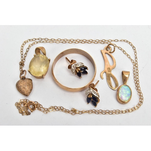 171 - A SELECTION OF 9CT GOLD AND YELLOW METAL JEWELLERY,  to include a yellow gold opal pendant, hallmark... 