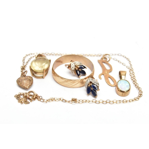 171 - A SELECTION OF 9CT GOLD AND YELLOW METAL JEWELLERY,  to include a yellow gold opal pendant, hallmark... 