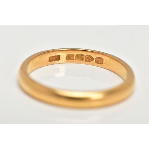 18 - A 22CT GOLD BAND RING, a polished court band, approximate dimensions width 3mm x depth 1.5mm, hallma... 