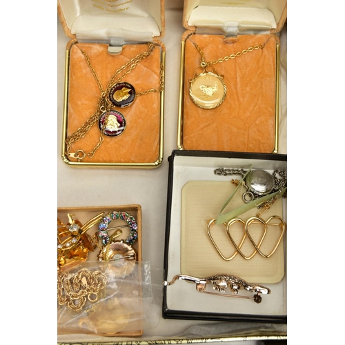 201 - A BOX OF ASSORTED COSTUME JEWELLERY, to include two boxed Monet necklaces, a boxed Monet bracelet an... 