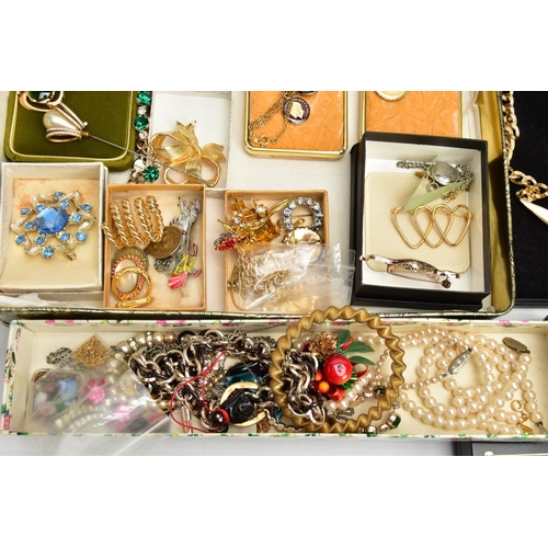 201 - A BOX OF ASSORTED COSTUME JEWELLERY, to include two boxed Monet necklaces, a boxed Monet bracelet an... 