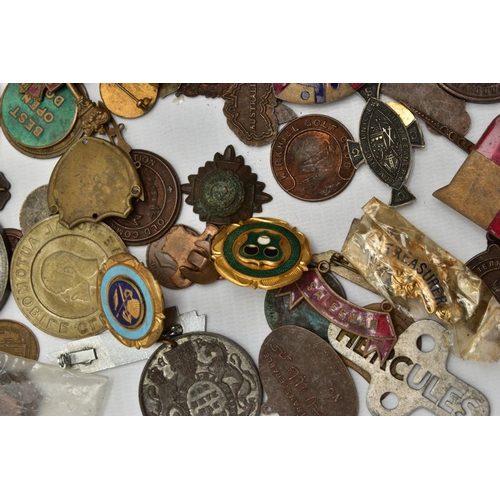204 - A BAG OF ASSORTED MEDALS, MEDALLIONS AND FOBS, to include a variety of medallions, fob medals, ename... 