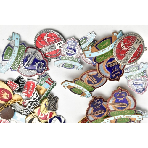 205 - A BOX OF ASSORTED BADGES AND CUFFLINKS, to include a bag of car inspired cufflinks, a bag of enallem... 