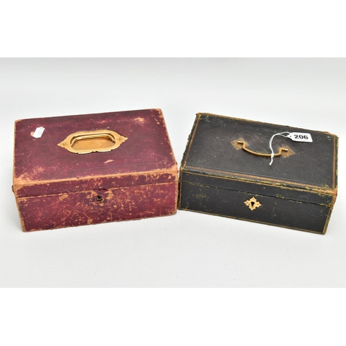 206 - TWO JEWELLERY BOXES AND A QUANTITY OF COSTUME JEWELLERY, two similar jewellery boxes one in a black ... 