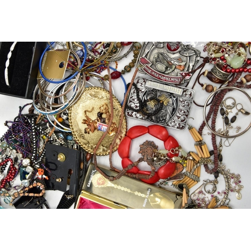 213 - AN ASSORTMENT OF COSTUME JEWELLERY, to include a selection of white metal jewellery items, some stam... 