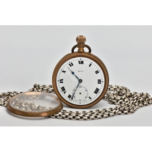 22 - A SILVER ALBERT CHAIN AND POCKET WATCH, a long chain fitted with a dog clip, approximate length 1560... 